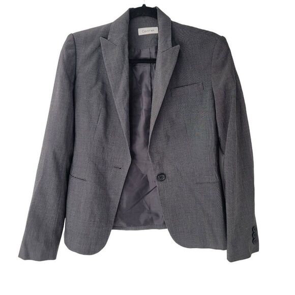 Calvin Klein Blazer Coat Single Breasted Long Sleeve Gray Womens Size 2P - Picture 3 of 6